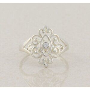 Sterling Silver Filigree Ring Navette Ring Size 8 1/2